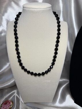 Dainty Faceted Black Glass Bead Necklace - 1oz Minimalist Layering Chain